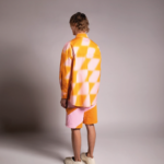 PRIVATE POLICY ORANGE AND PINK PXL CHECKER PIECING SHORTS