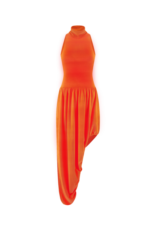 SIRAPOP ORANGE VELVET MIDI BUBBLE DRESS