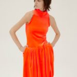 SIRAPOP ORANGE VELVET MIDI BUBBLE DRESS
