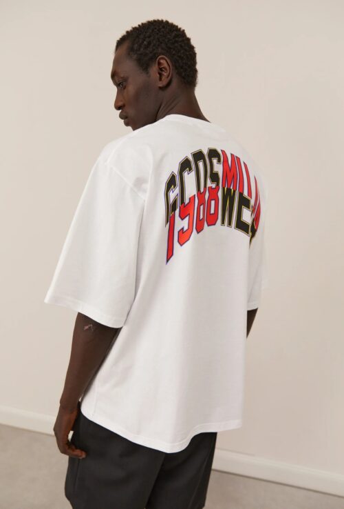 GCDS COLLEGE EMBROIDERED OVERSIZED WHITE T-SHIRT