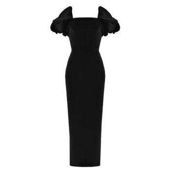 ANOUKI BLACK VELVET DRESS WHITH PUFF SLEAVES