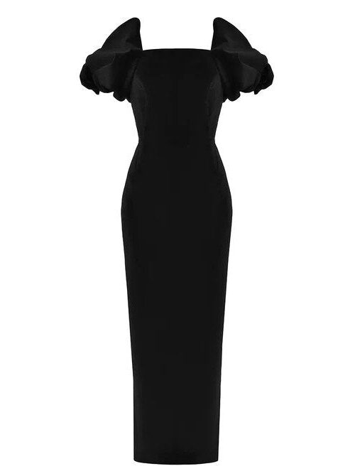 ANOUKI BLACK VELVET DRESS WHITH PUFF SLEAVES