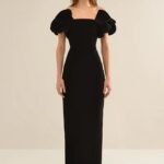 ANOUKI BLACK VELVET DRESS WHITH PUFF SLEAVES