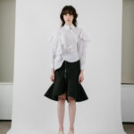 BESFXXK WHITE ASYMMETRIC RUFFLE BLOUSE