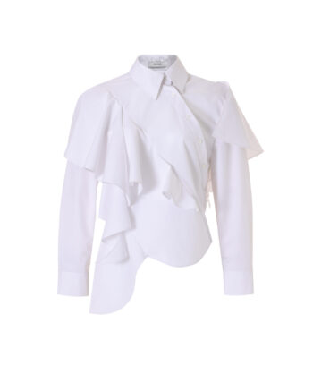 BESFXXK WHITE ASYMMETRIC RUFFLE BLOUSE