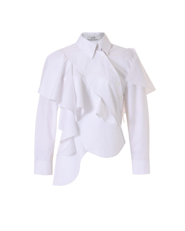 BESFXXK WHITE ASYMMETRIC RUFFLE BLOUSE