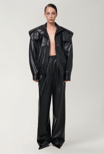 ANOUKI BLACK VEGAN LEATHER BOMBER JACKET