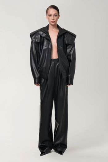 ANOUKI BLACK VEGAN LEATHER BOMBER JACKET