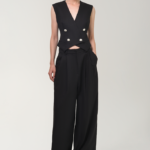 ANOUKI BLACK LINEN TREE PLEAT PANTS