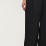 ANOUKI BLACK LINEN TREE PLEAT PANTS
