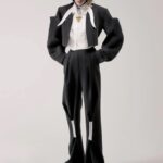 [S-N012] CROPPED BLAZER WITH ASSYMETRIC PUFF SLEEVES (S)