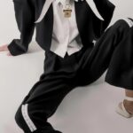 [S-N012] CROPPED BLAZER WITH ASSYMETRIC PUFF SLEEVES (S)