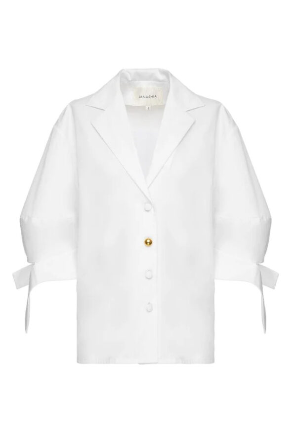 White Bubble Sleeve Blouse