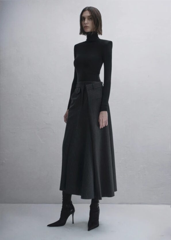 ASYMMETRIC MIDI SKIRT,GUDO ASYMMETRIC MIDI SKIRT