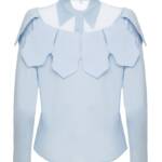 [S] SHIRT WITH WAVY LEAVES, ORGANZA INSERT DETEIL AND CRYSTALS BUTTON (S)