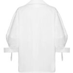 [S- N020] WHITE BUBBLE SLEEVE BLOUSE (S)