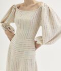 Pinstripe Low Waist Dress Beige