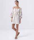 ETNODIM Linen embroidered dress with milk color MOZAIKA,Linen embroidered dress with milk color,Linen embroidered dress