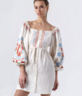 ETNODIM Linen embroidered dress with milk color MOZAIKA,Linen embroidered dress with milk color,Linen embroidered dress