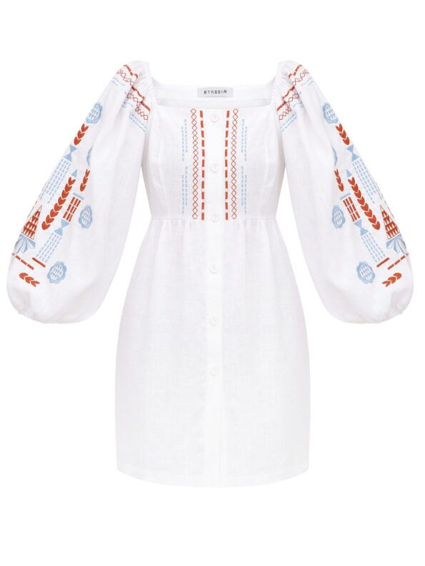 ETNODIM Linen embroidered dress with milk color MOZAIKA,Linen embroidered dress with milk color,Linen embroidered dress