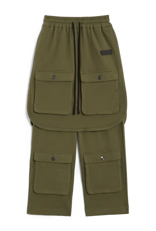 Freeminds green navy Layered cargo sweatpant 