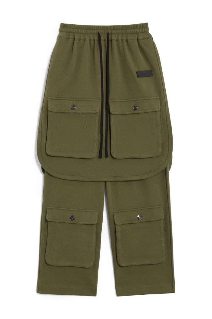 green navy Layered cargo sweatpant,Layered cargo sweatpant