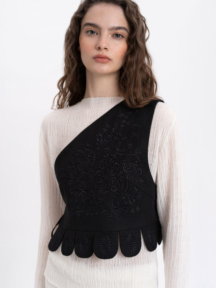 Etnodim Asymmetric vest with black embroidery in tone "Osiayna" - Image 5