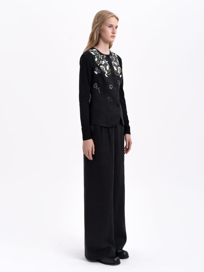 Etnodim Black linen women's pants "Agrus" - Image 3