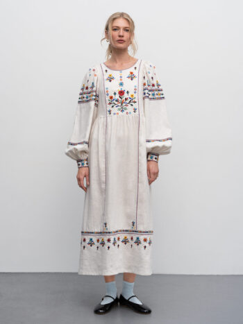 Etnodim Long embroidered linen dress with yavorivsky ornament Yaryna