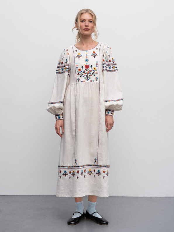 Long embroidered linen dress