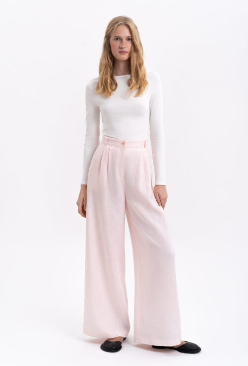Etnodim Light pink linen women's pants «Agrus»