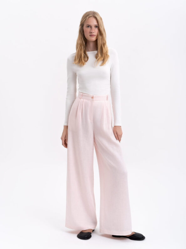 Light pink linen women's pants «Agrus»