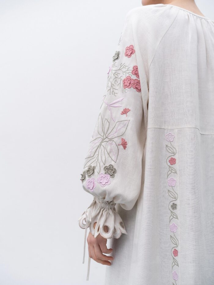 Etnodim Long linen embroidered dress with floral by the motives of Rozmay - Image 9