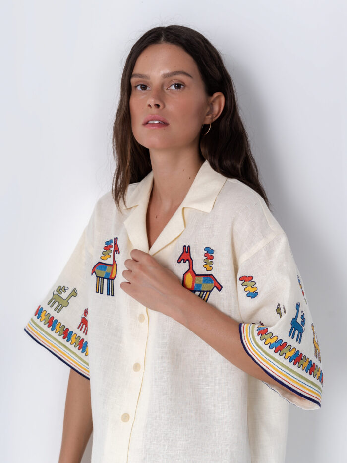 Etnodim Linen shirt with short sleeves and embroidery Konyk - Image 2