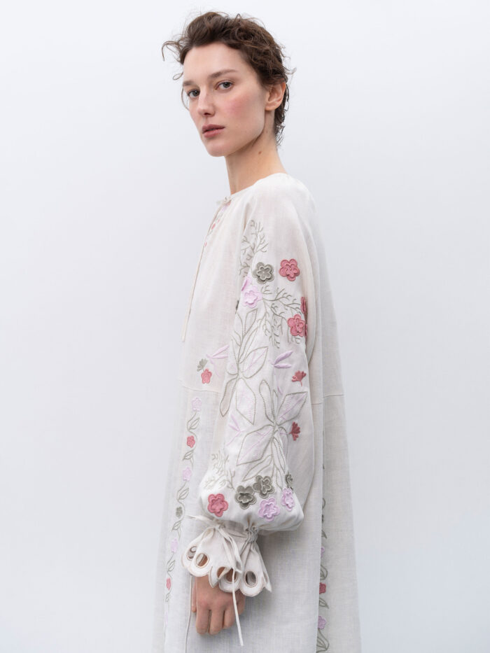 Etnodim Long linen embroidered dress with floral by the motives of Rozmay - Image 3