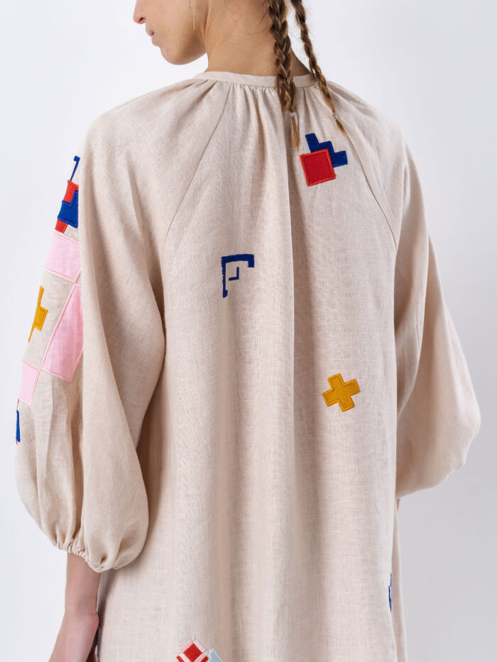 Etnodim Light linen dress with applique Eva - Image 2