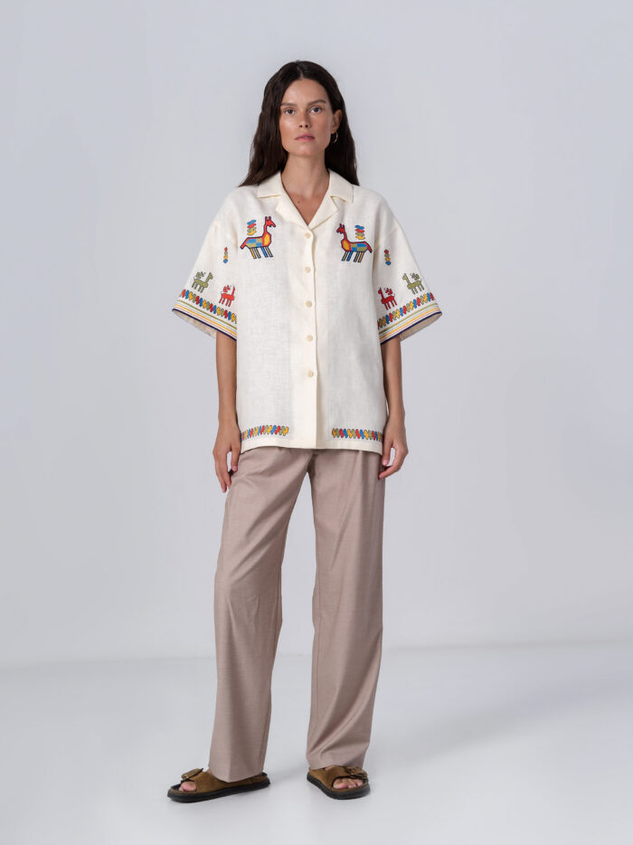Etnodim Linen shirt with short sleeves and embroidery Konyk - Image 4