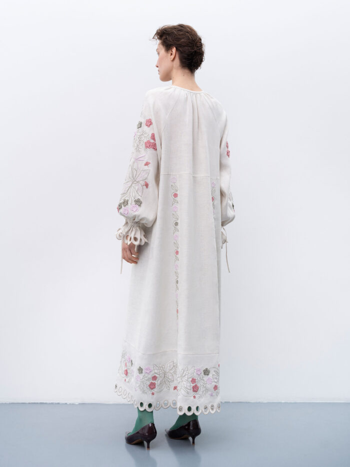Etnodim Long linen embroidered dress with floral by the motives of Rozmay - Image 5