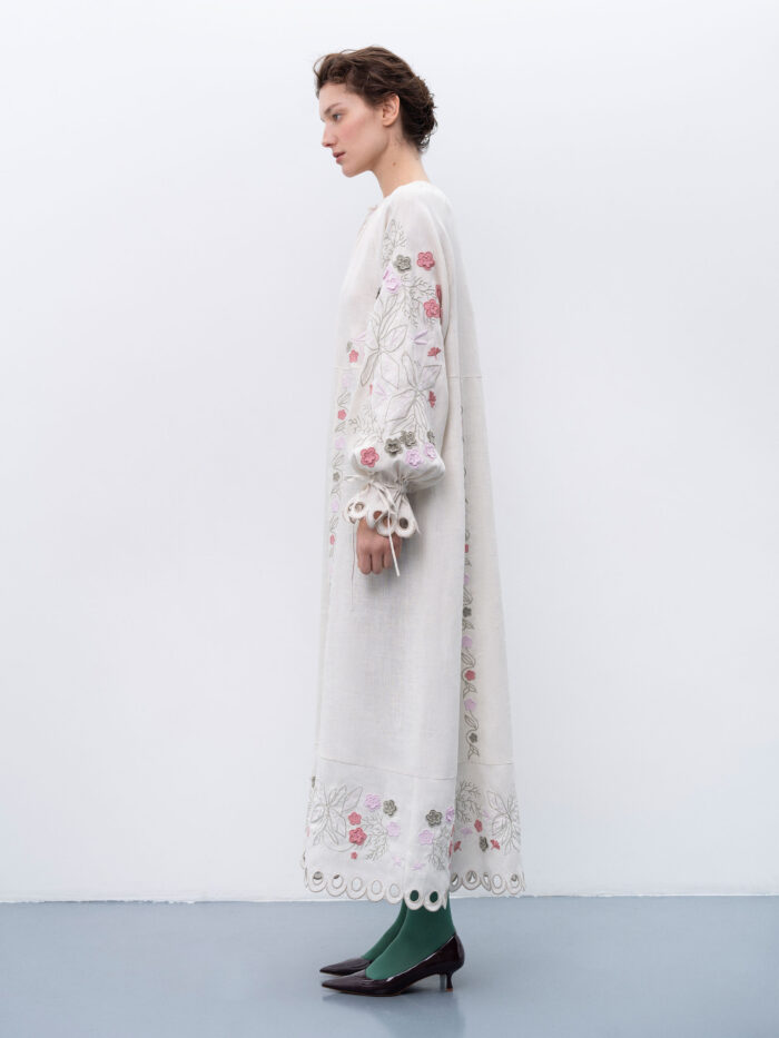 Etnodim Long linen embroidered dress with floral by the motives of Rozmay - Image 8
