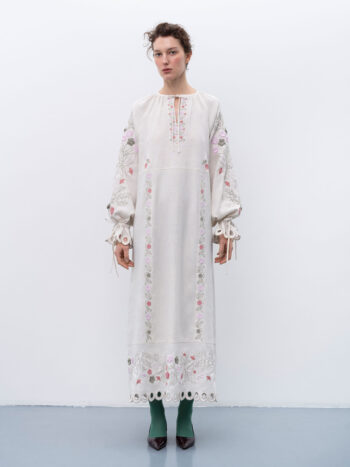 Etnodim Long linen embroidered dress with floral by the motives of Rozmay