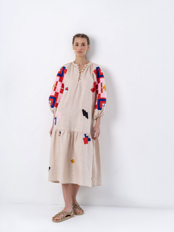 Etnodim Light linen dress with applique Eva - Image 4