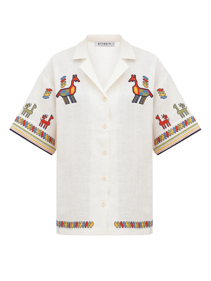 Etnodim Linen shirt with short sleeves and embroidery Konyk - Image 7