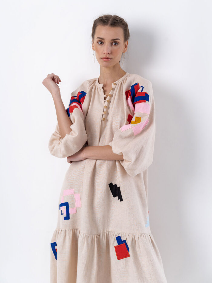 Etnodim Light linen dress with applique Eva - Image 5