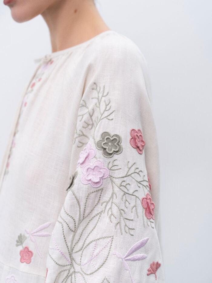 Etnodim Long linen embroidered dress with floral by the motives of Rozmay - Image 4