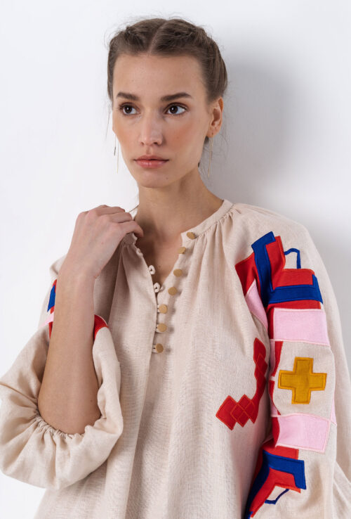 Etnodim Light linen dress with applique Eva