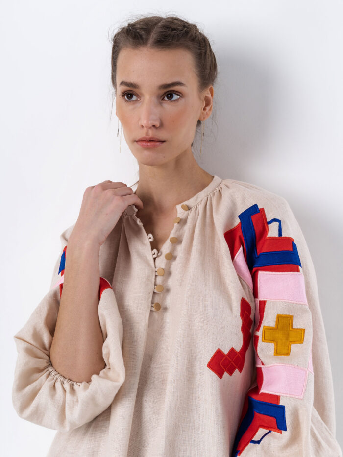 Etnodim Light linen dress with applique Eva