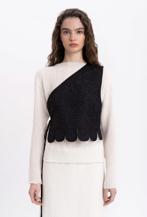 Etnodim Asymmetric vest with black embroidery in tone "Osiayna"