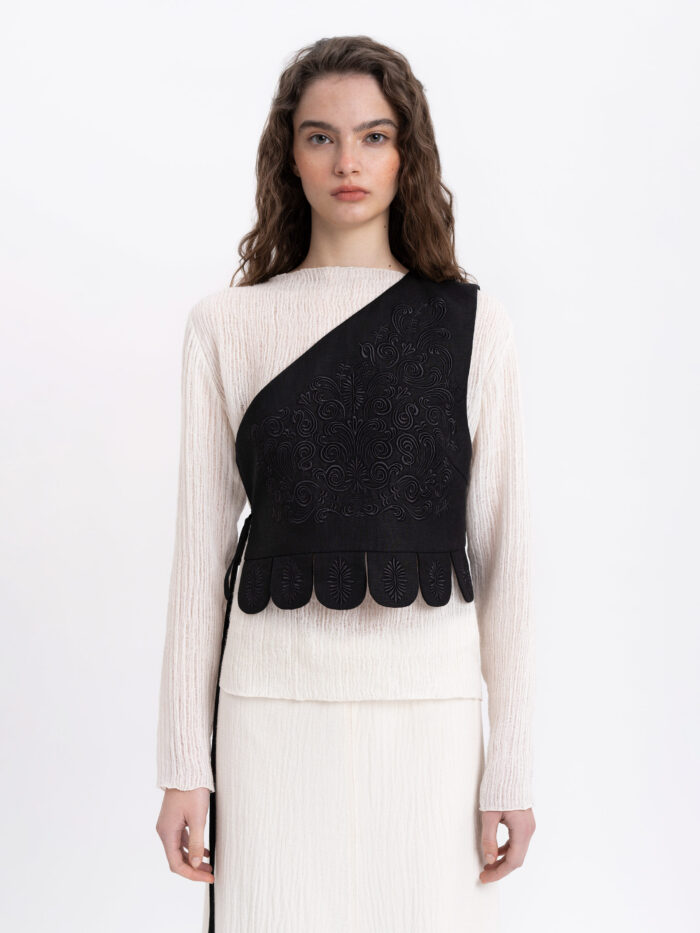 Etnodim Asymmetric vest with black embroidery in tone "Osiayna"