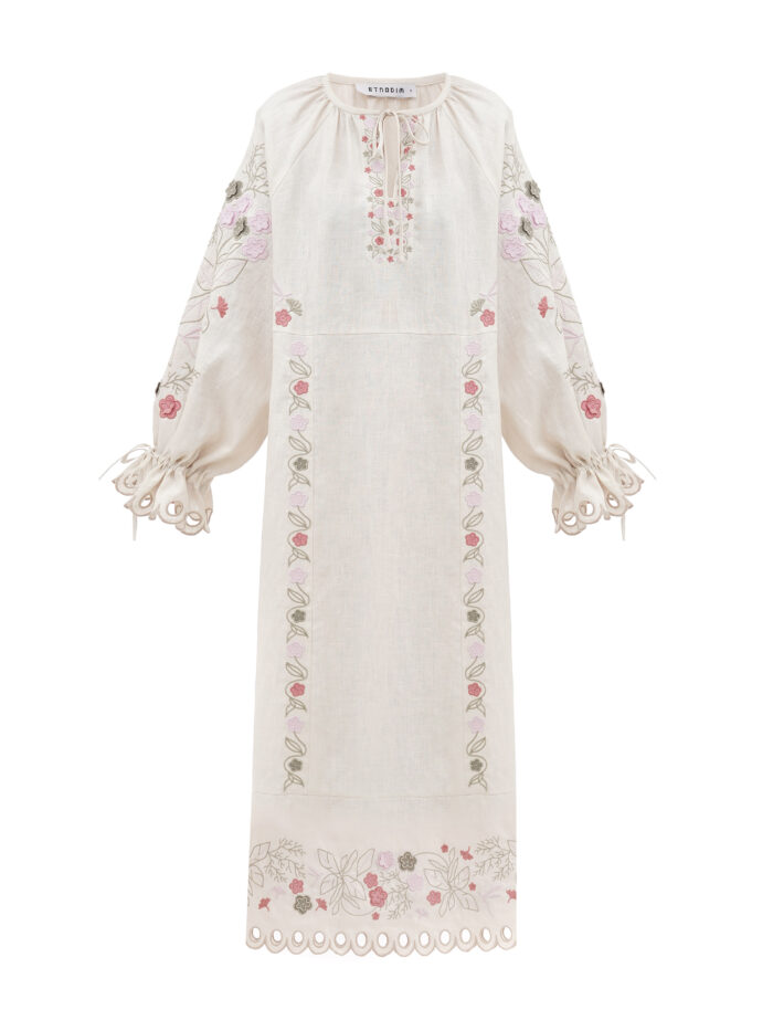 Etnodim Long linen embroidered dress with floral by the motives of Rozmay - Image 10