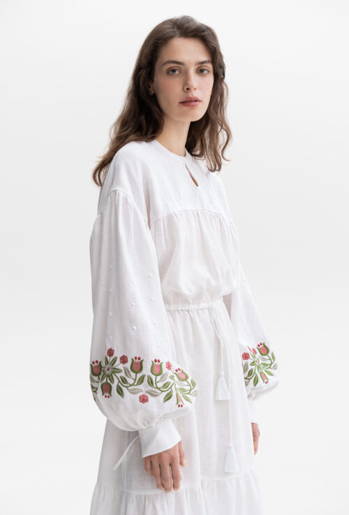 Etnodim Embroidered midi dress with floral ornament Pelageya
